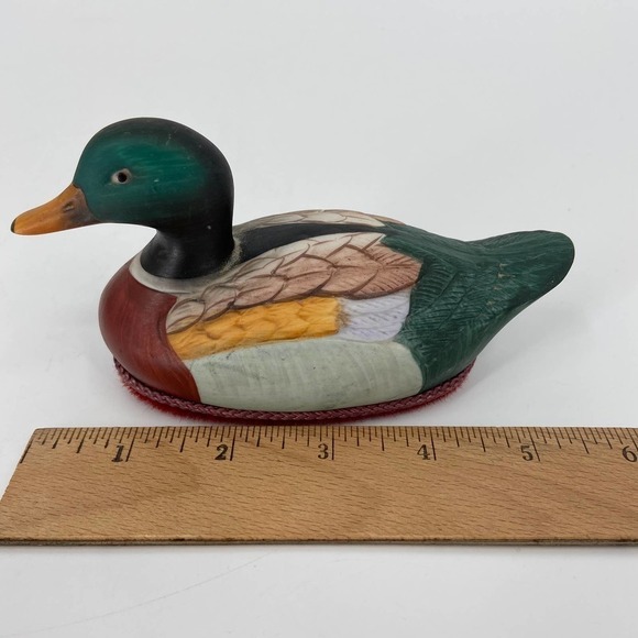 VINTAGE Ceramic Mallard Duck Decoy Figurine Bird Lint Brush 5.5 Inch - Picture 2 of 10